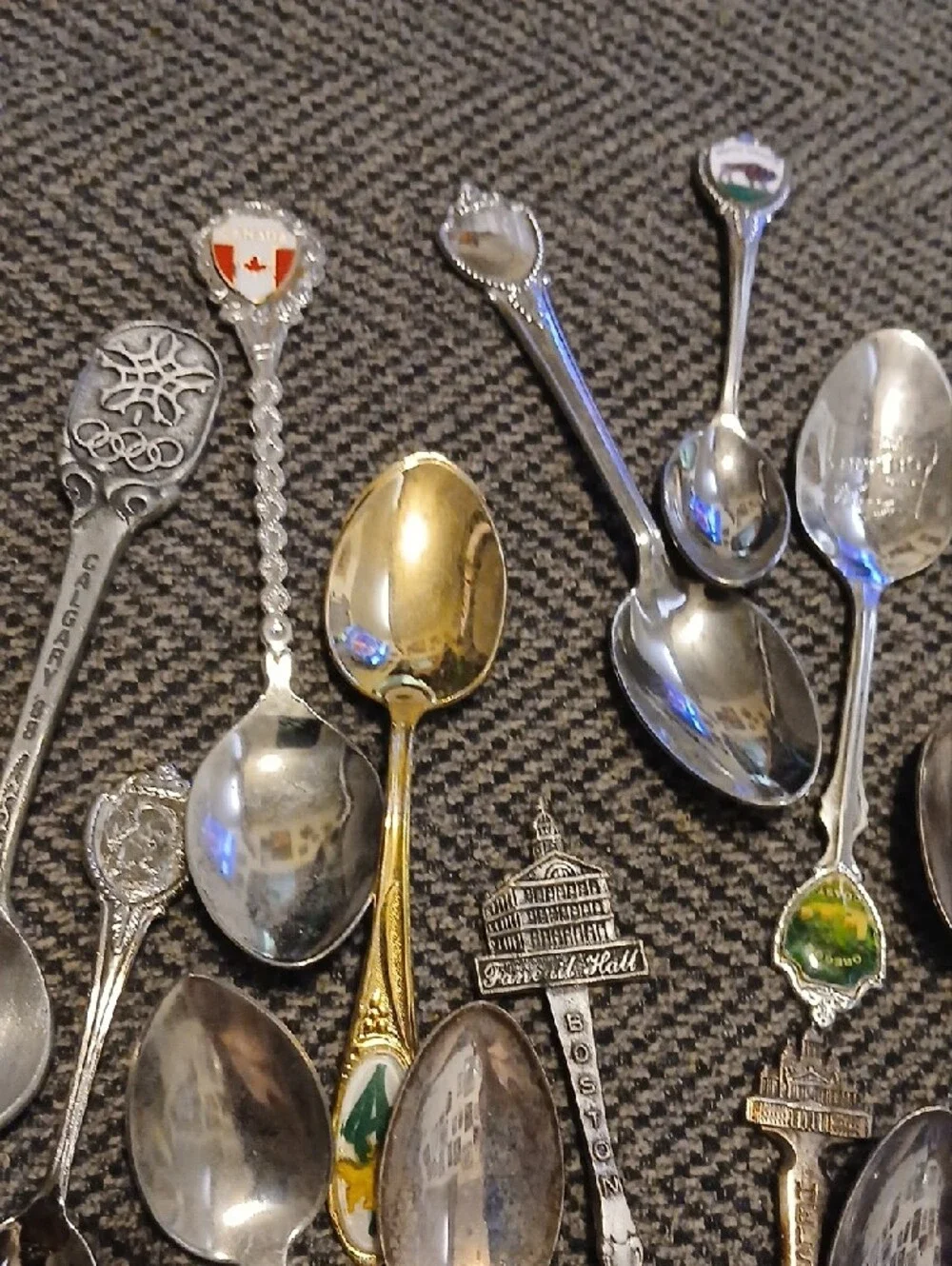 25 Assorted Souvenir Collectible Small Spoons - Mixed Silver & Gold Tones